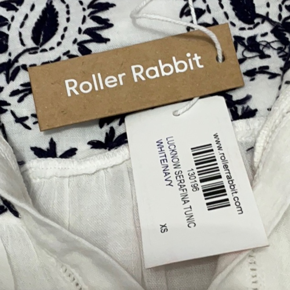 ROLLER RABBIT Lucknow Serafina Tunic XS 24” p2p White $148 Retail NWT - Picture 12 of 13